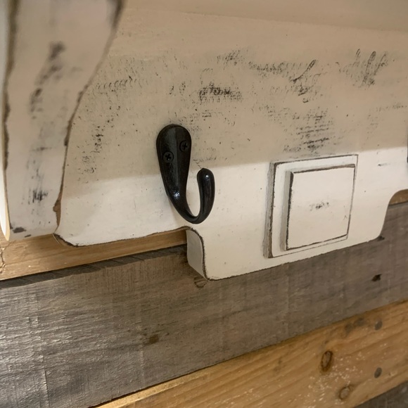 Rustic Off White Wall Shelf with Hooks - Picture 5 of 8